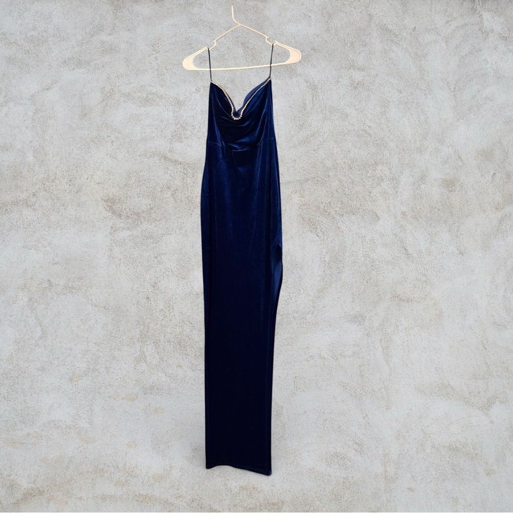 steps formal prom royal blue velvet strapless dress with padding